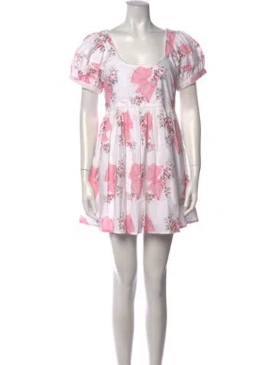 Pre-owned Loveshackfancy Floral Print Mini Dress In White