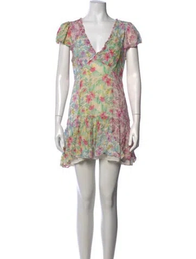Pre-owned Loveshackfancy Floral Print Mini Dress In White