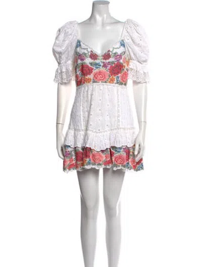 Pre-owned Loveshackfancy Floral Print Mini Dress In White