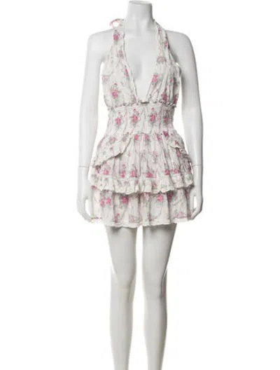 Pre-owned Loveshackfancy Floral Print Mini Dress In White