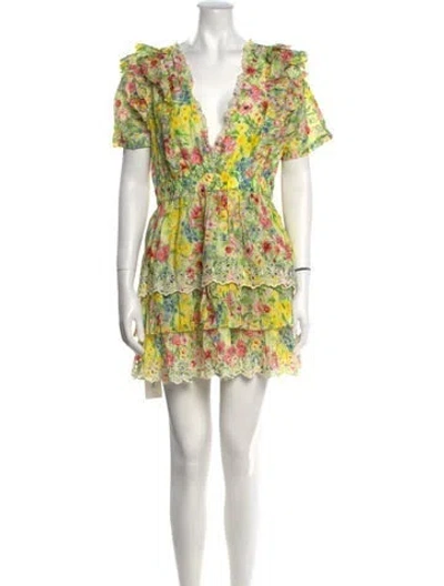 Pre-owned Loveshackfancy Floral Print Mini Dress In Yellow