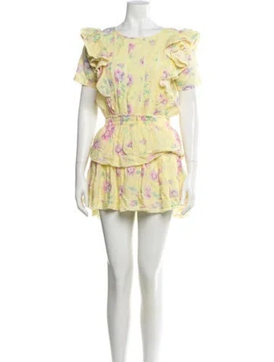 Pre-owned Loveshackfancy Floral Print Mini Dress In Yellow