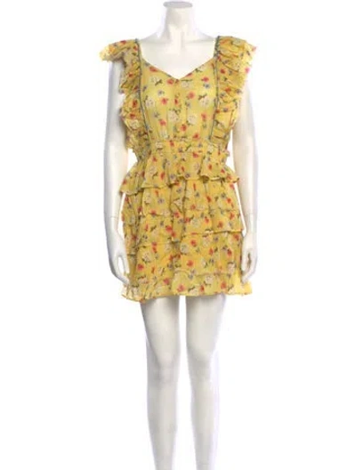 Pre-owned Loveshackfancy Floral Print Mini Dress In Yellow