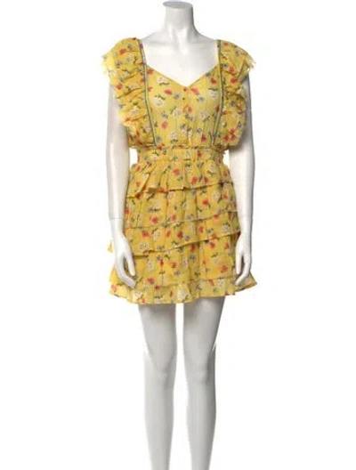 Pre-owned Loveshackfancy Floral Print Mini Dress In Yellow