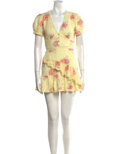 Pre-owned Loveshackfancy Floral Print Mini Dress In Yellow