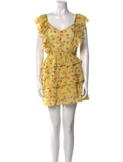 Pre-owned Loveshackfancy Floral Print Mini Dress In Yellow