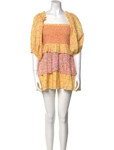 Pre-owned Loveshackfancy Floral Print Mini Dress In Yellow