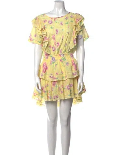 Pre-owned Loveshackfancy Floral Print Mini Dress In Yellow