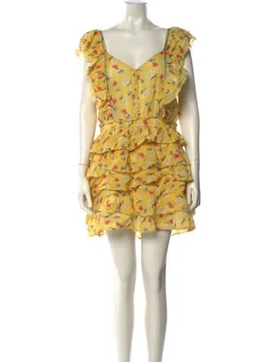 Pre-owned Loveshackfancy Floral Print Mini Dress In Yellow