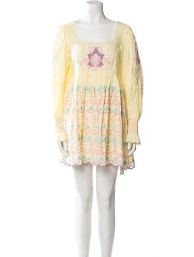 Pre-owned Loveshackfancy Floral Print Mini Dress In Yellow