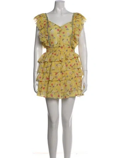 Pre-owned Loveshackfancy Floral Print Mini Dress In Yellow