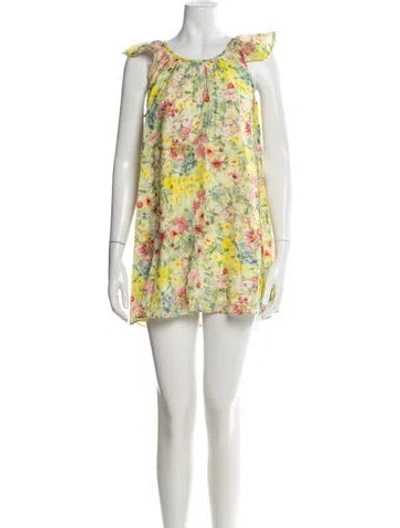 Pre-owned Loveshackfancy Floral Print Mini Dress In Yellow