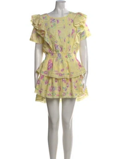 Pre-owned Loveshackfancy Floral Print Mini Dress In Yellow