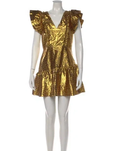 Pre-owned Loveshackfancy Floral Print Mini Dress In Yellow