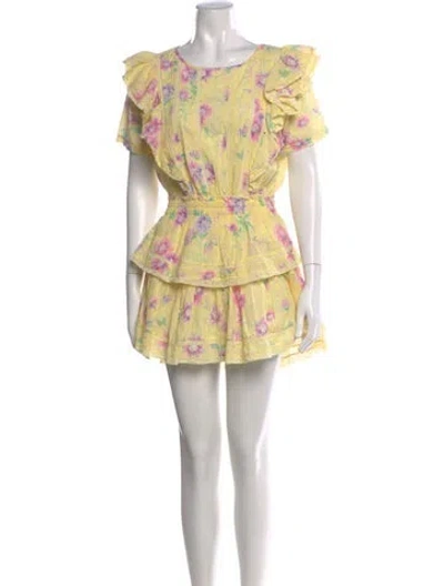 Pre-owned Loveshackfancy Floral Print Mini Dress In Yellow