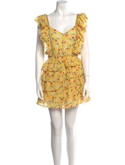 Pre-owned Loveshackfancy Floral Print Mini Dress In Yellow