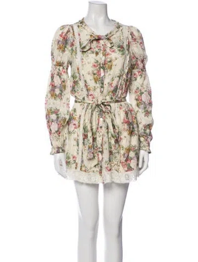 Pre-owned Loveshackfancy Floral Print Mini Dress In Yellow