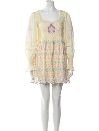 Pre-owned Loveshackfancy Floral Print Mini Dress In Yellow