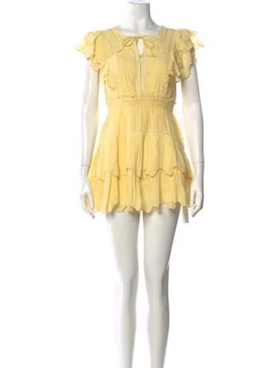 Pre-owned Loveshackfancy Floral Print Mini Dress In Yellow