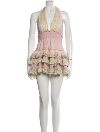 Pre-owned Loveshackfancy Floral Print Mini Dress In Yellow