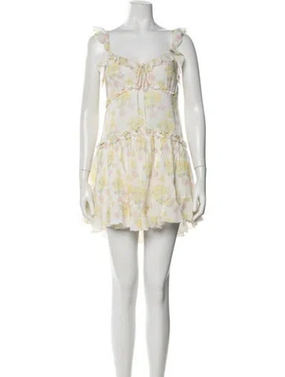 Pre-owned Loveshackfancy Floral Print Mini Dress In Yellow