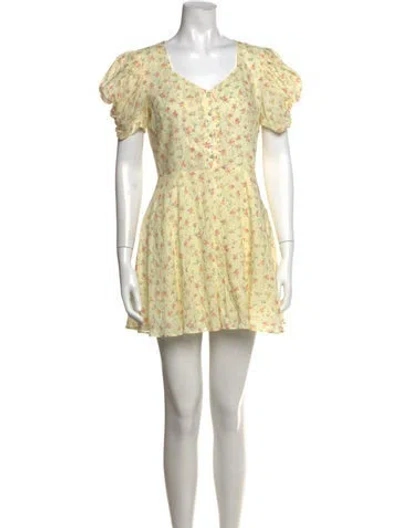 Pre-owned Loveshackfancy Floral Print Mini Dress In Yellow