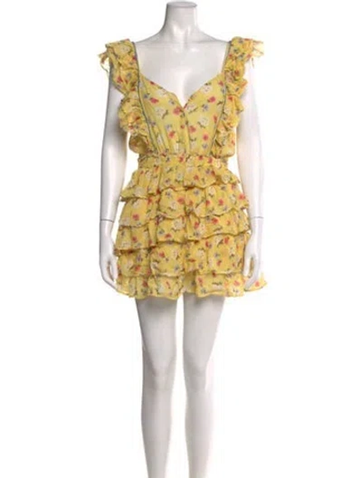Pre-owned Loveshackfancy Floral Print Mini Dress In Yellow