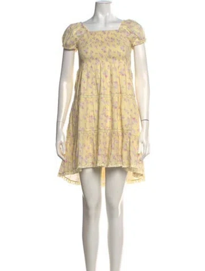 Pre-owned Loveshackfancy Floral Print Mini Dress In Yellow