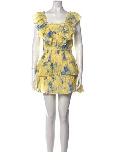 Pre-owned Loveshackfancy Floral Print Mini Dress In Yellow