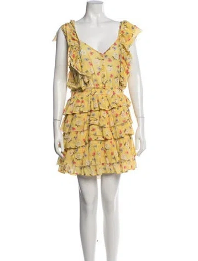 Pre-owned Loveshackfancy Floral Print Mini Dress In Yellow