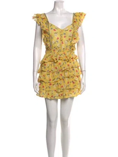 Pre-owned Loveshackfancy Floral Print Mini Dress In Yellow