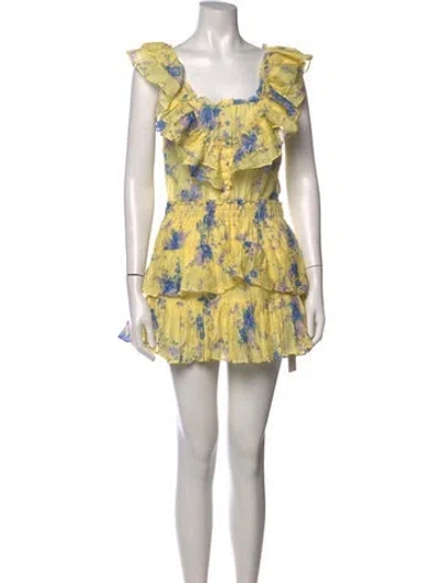 Pre-owned Loveshackfancy Floral Print Mini Dress In Yellow