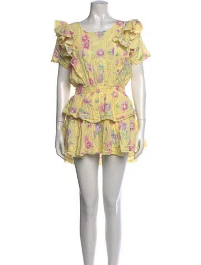 Pre-owned Loveshackfancy Floral Print Mini Dress In Yellow