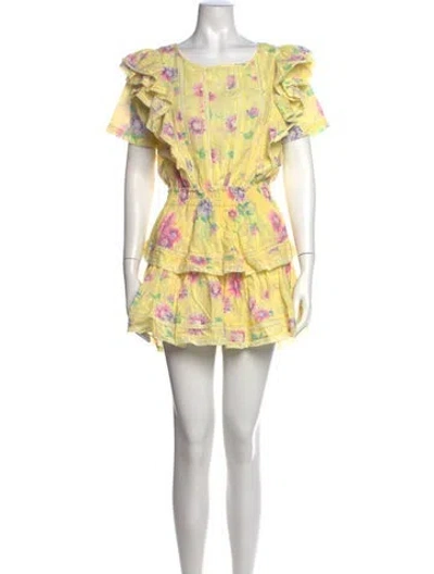 Pre-owned Loveshackfancy Floral Print Mini Dress In Yellow