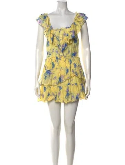Pre-owned Loveshackfancy Floral Print Mini Dress In Yellow