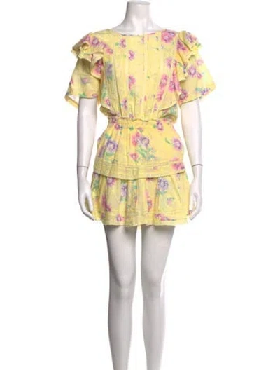 Pre-owned Loveshackfancy Floral Print Mini Dress In Yellow