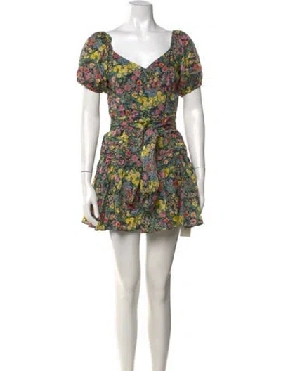 Pre-owned Loveshackfancy Floral Print Mini Dress In Yellow