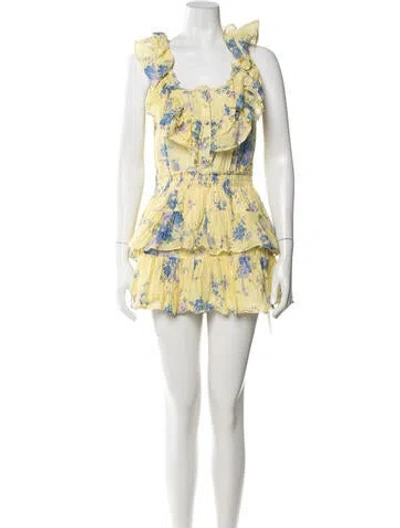Pre-owned Loveshackfancy Floral Print Mini Dress In Yellow