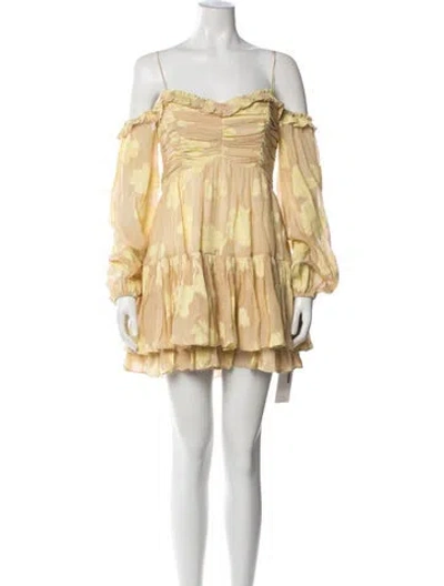 Pre-owned Loveshackfancy Floral Print Mini Dress In Yellow