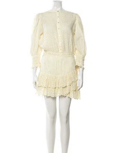 Pre-owned Loveshackfancy Floral Print Mini Dress In Yellow