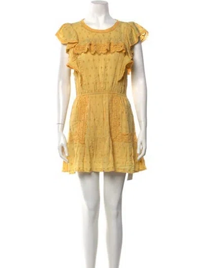 Pre-owned Loveshackfancy Floral Print Mini Dress In Yellow