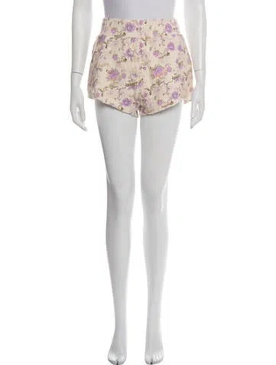 Pre-owned Loveshackfancy Floral Print Mini Shorts In Neutrals