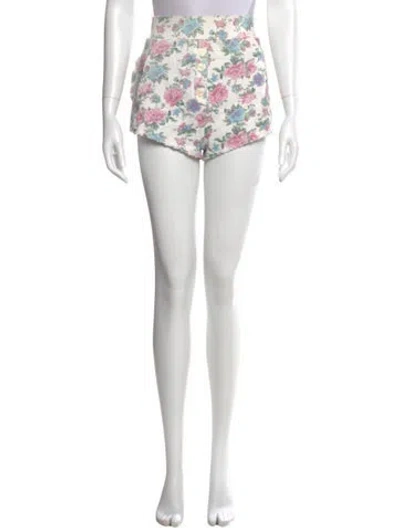 Pre-owned Loveshackfancy Floral Print Mini Shorts In White