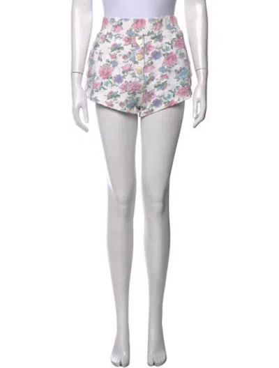 Pre-owned Loveshackfancy Floral Print Mini Shorts In White