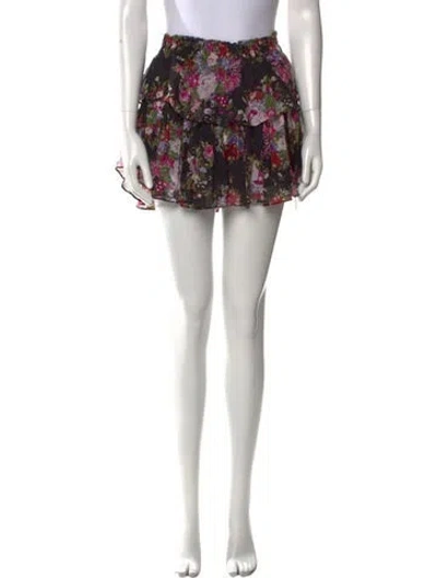 Pre-owned Loveshackfancy Floral Print Mini Skirt In Black