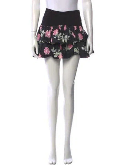 Pre-owned Loveshackfancy Floral Print Mini Skirt In Black