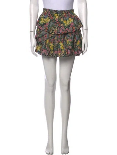 Pre-owned Loveshackfancy Floral Print Mini Skirt In Black