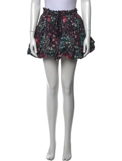 Pre-owned Loveshackfancy Floral Print Mini Skirt In Black