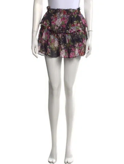 Pre-owned Loveshackfancy Floral Print Mini Skirt In Black