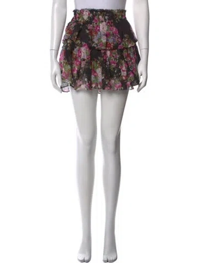 Pre-owned Loveshackfancy Floral Print Mini Skirt In Black
